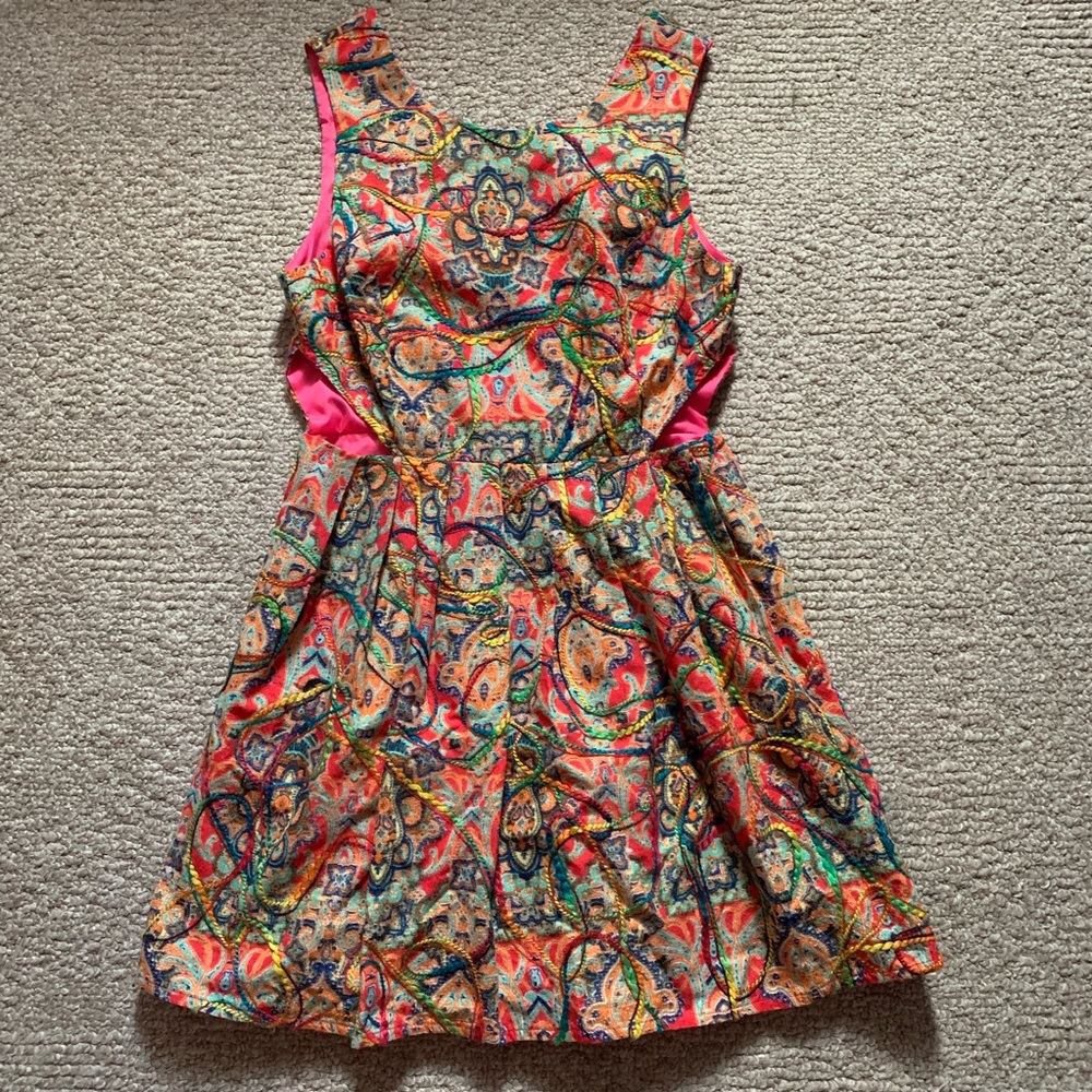 Rainbow color sleeveless dress with cut outs sz m